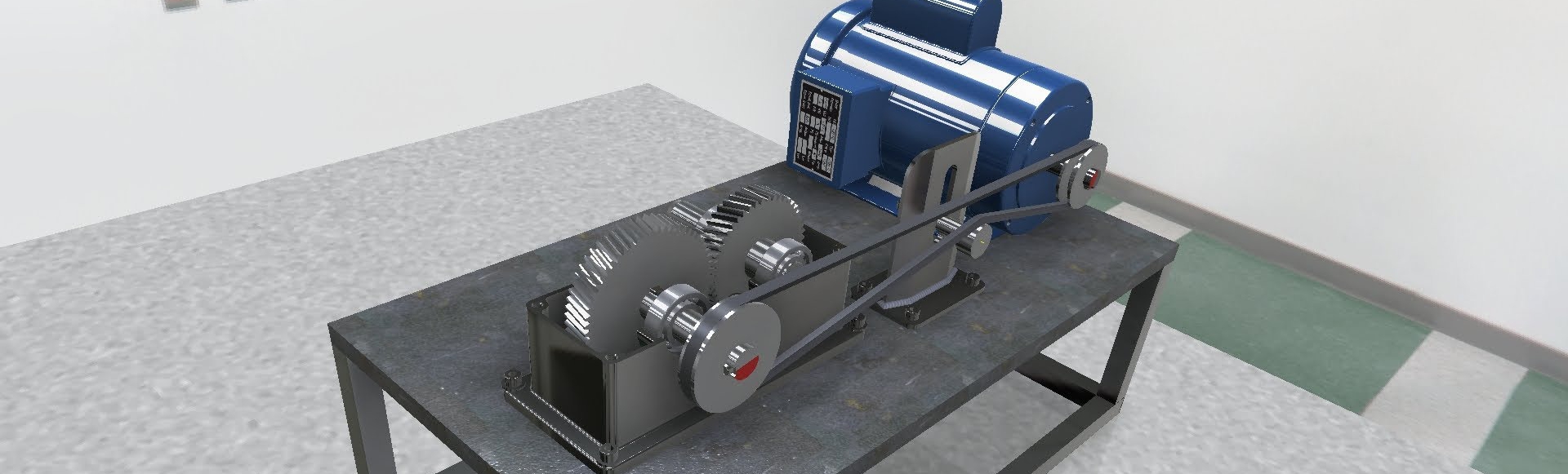 Render técnico de un conjunto mecánico y su sistema de accionamiento